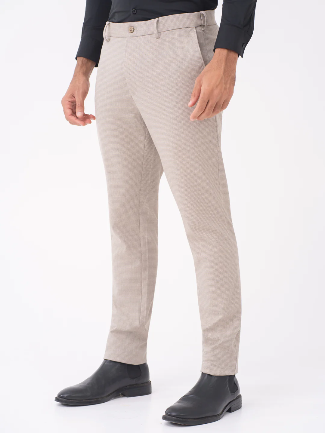 Bison Beige Textured Slim Fit Stretch Formal Pants - Image 8