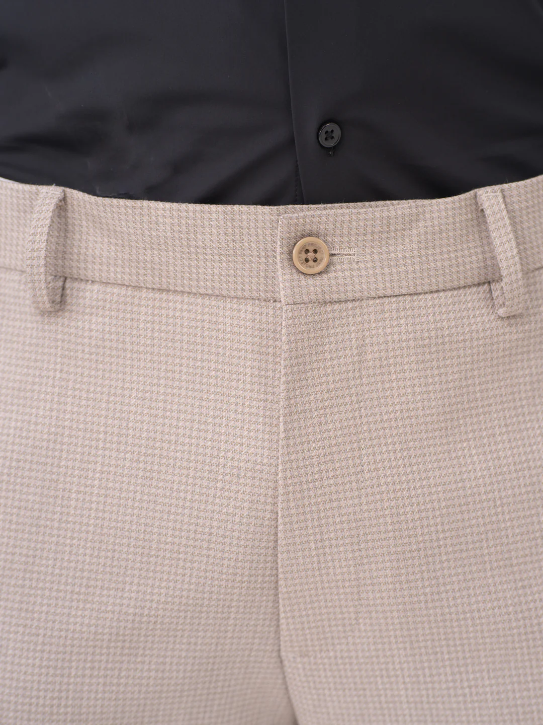 Bison Beige Textured Slim Fit Stretch Formal Pants - Image 9