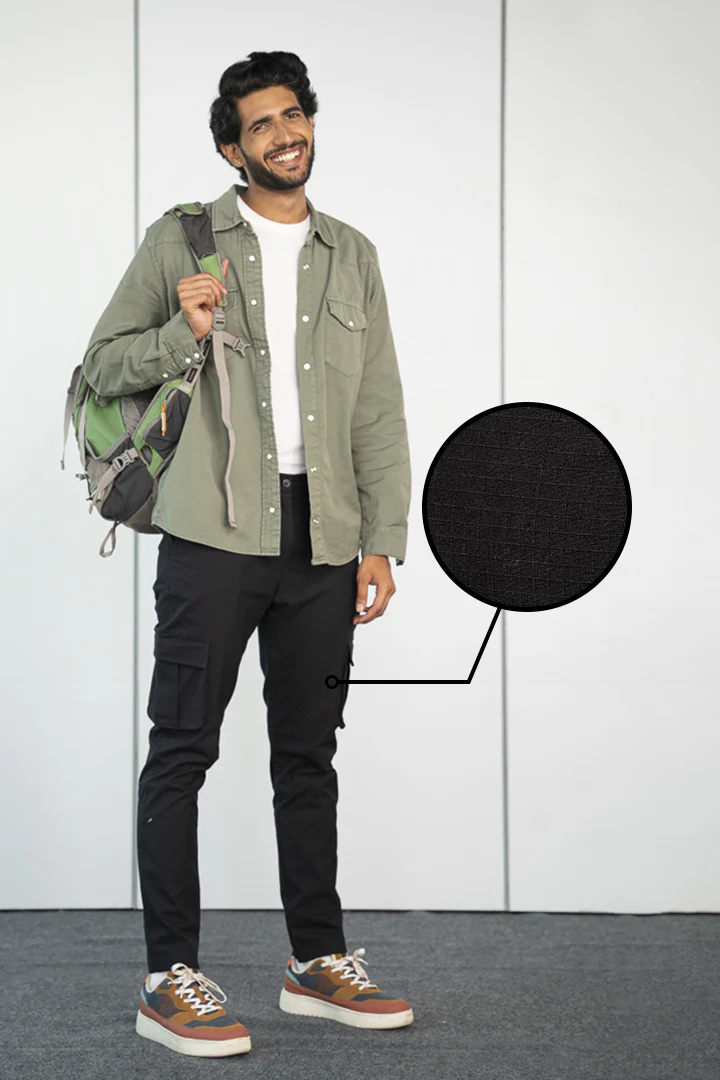 Black Ripstop Textured Cargo Pants - Image 2