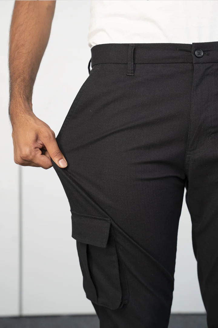 Black Ripstop Textured Cargo Pants - Image 3