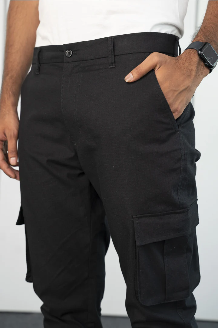 Black Ripstop Textured Cargo Pants - Image 5