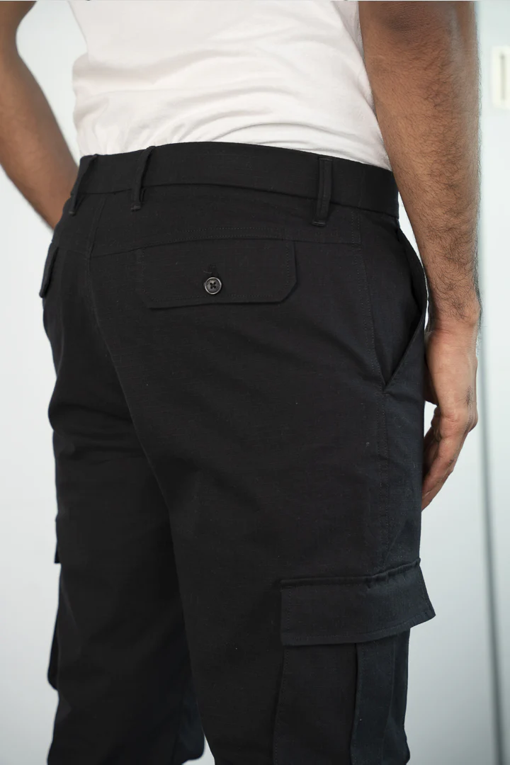 Black Ripstop Textured Cargo Pants - Image 6