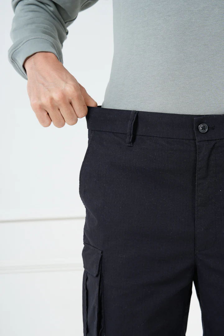 Black Ripstop Textured Cargo Shorts - Image 3