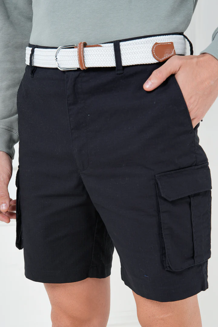 Black Ripstop Textured Cargo Shorts - Image 4
