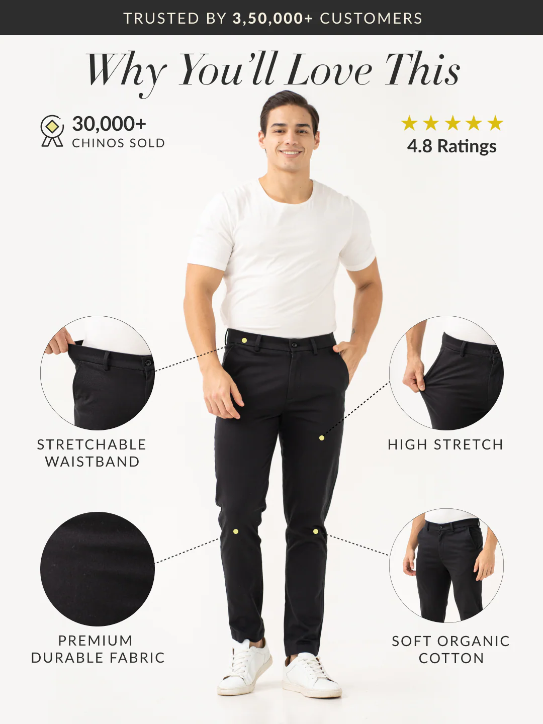 Box Black Slim Fit Stretch Chinos - Image 3