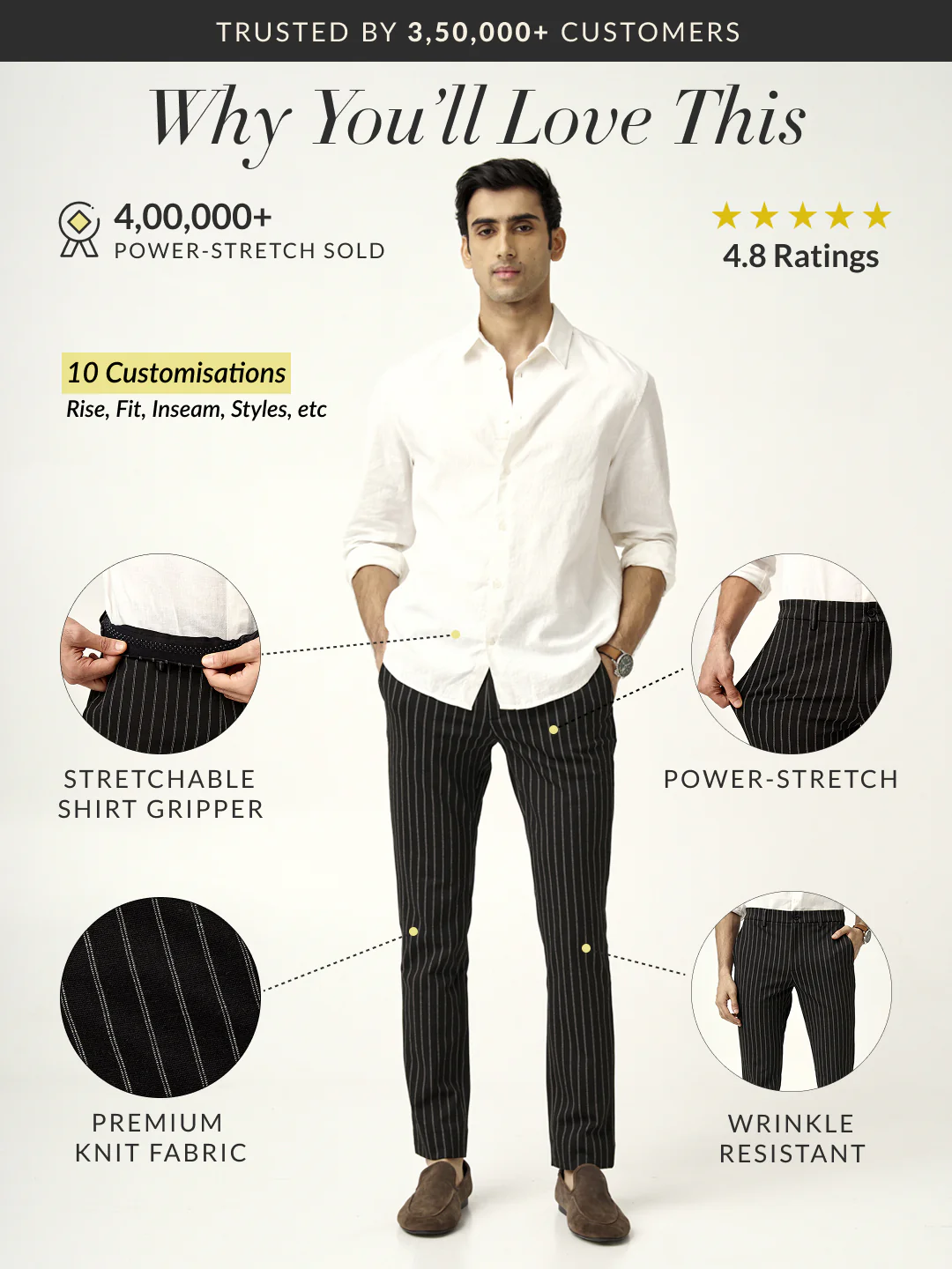 Black Stripe Power-Stretch Pants - Image 2