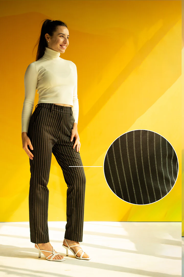 Black Stripe Power-Stretch Women Pants - Image 3