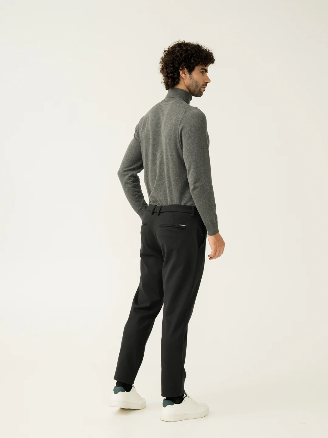 Black Twill Structured Slim Fit Power Stretch Pants - Image 10