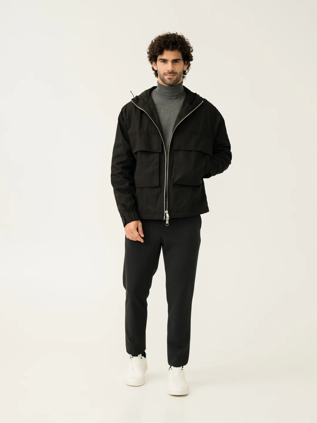 Black Twill Structured Slim Fit Power Stretch Pants - Image 7