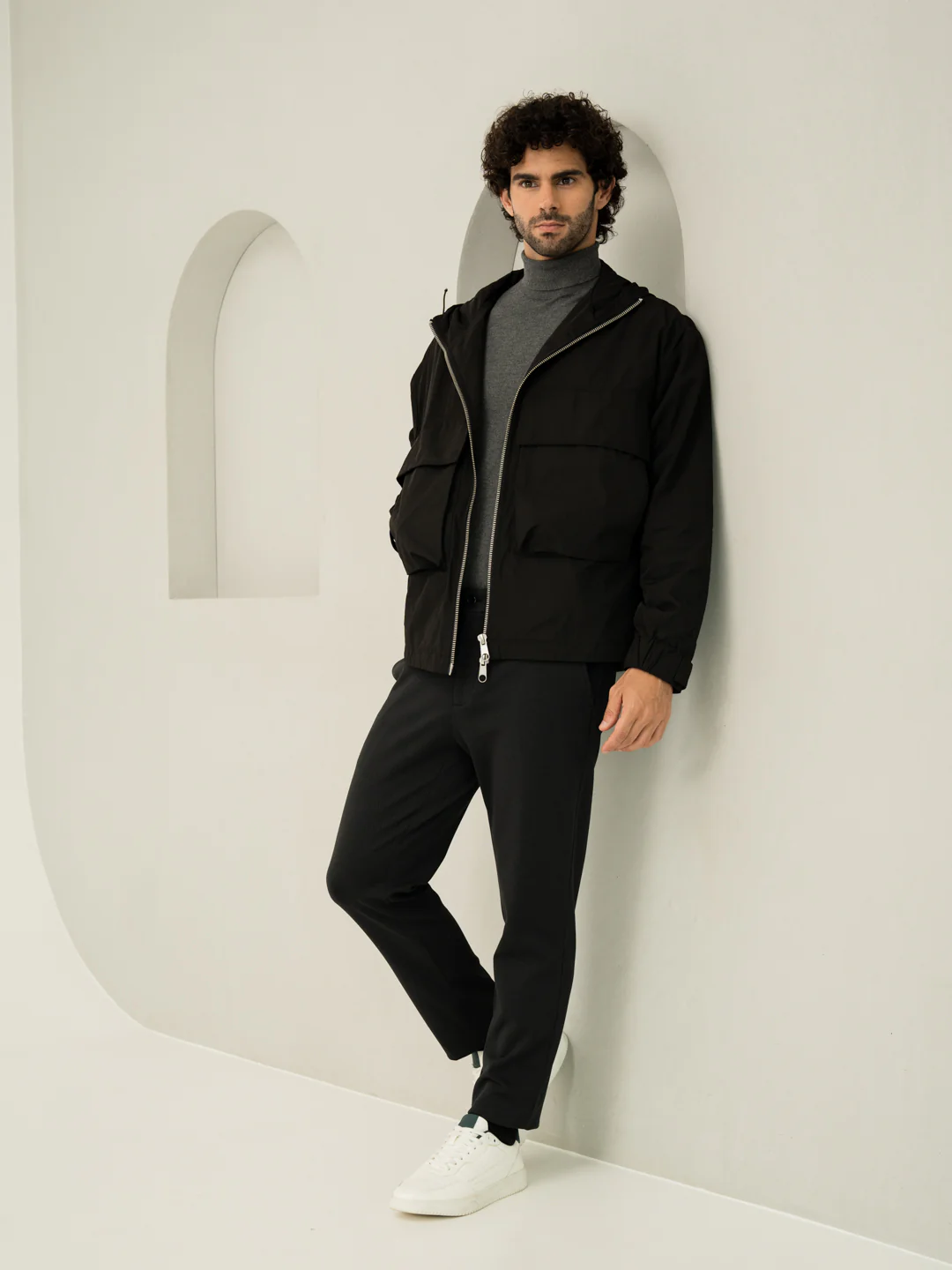 Black Twill Structured Slim Fit Power Stretch Pants - Image 9