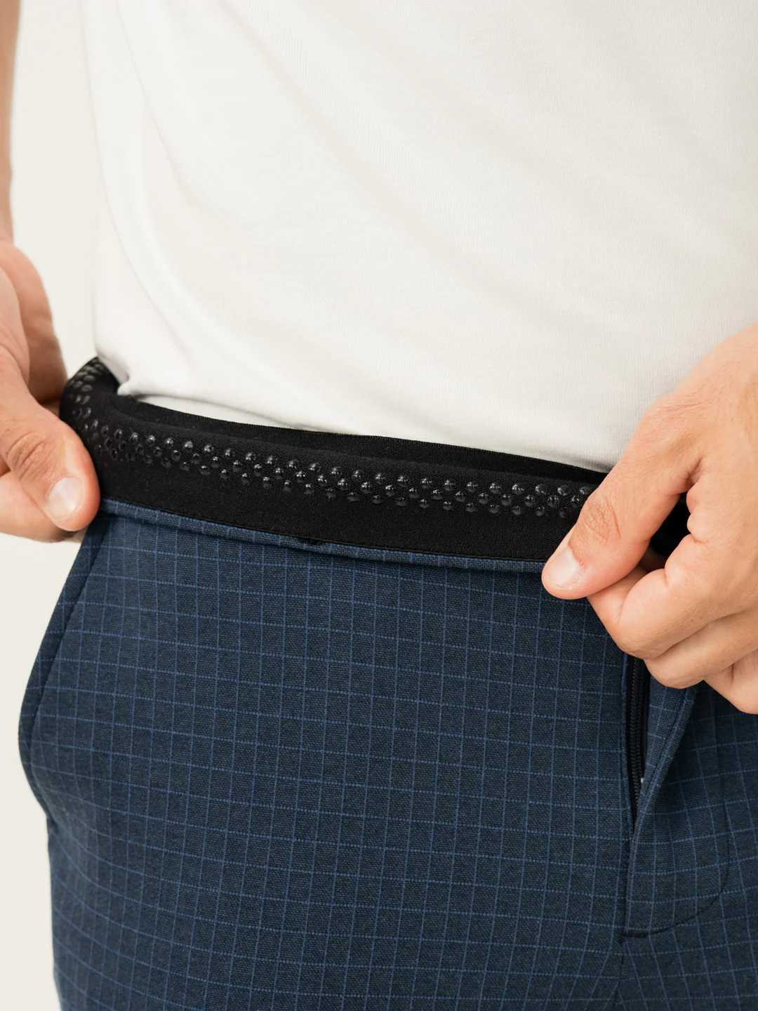 Medium Blue Checks Slim Fit Power Stretch Pants - Image 5