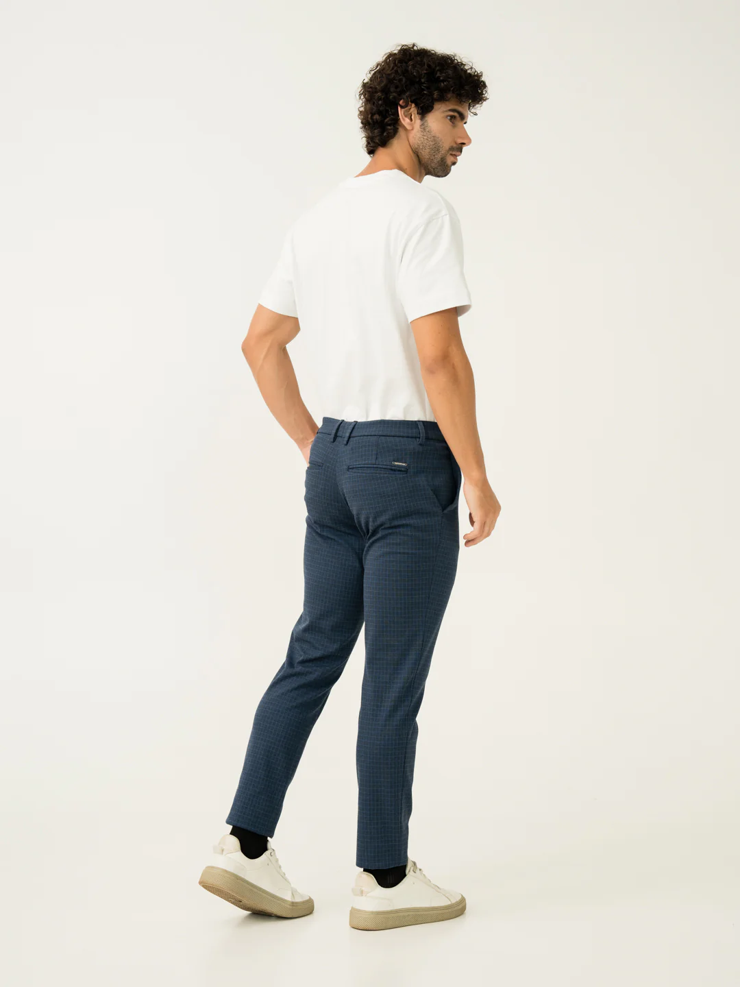 Medium Blue Checks Slim Fit Power Stretch Pants - Image 7
