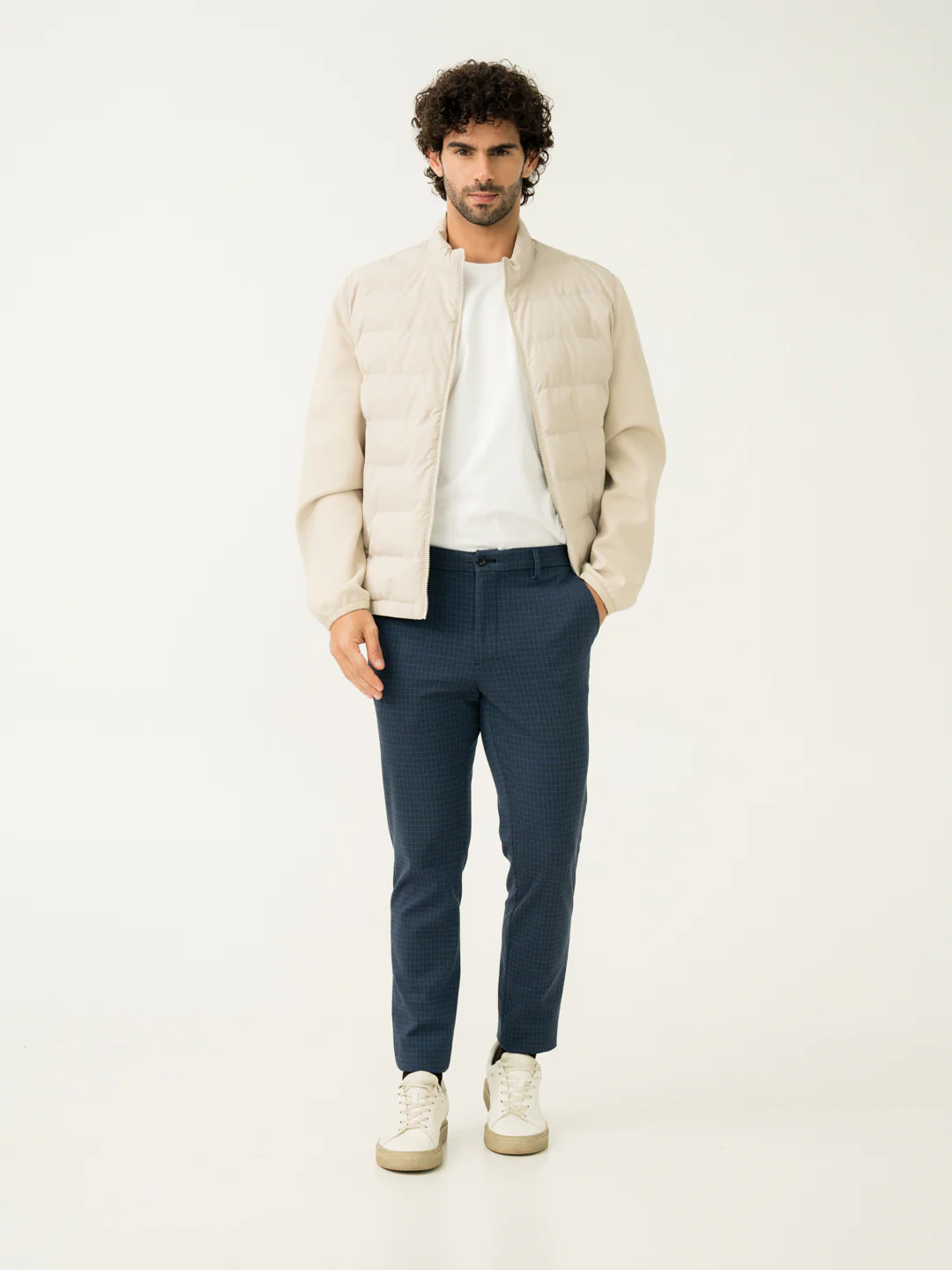 Medium Blue Checks Slim Fit Power Stretch Pants - Image 8