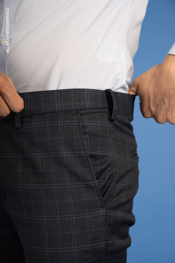 Blue Melange Checks All Weather Stretch Pants - Image 4