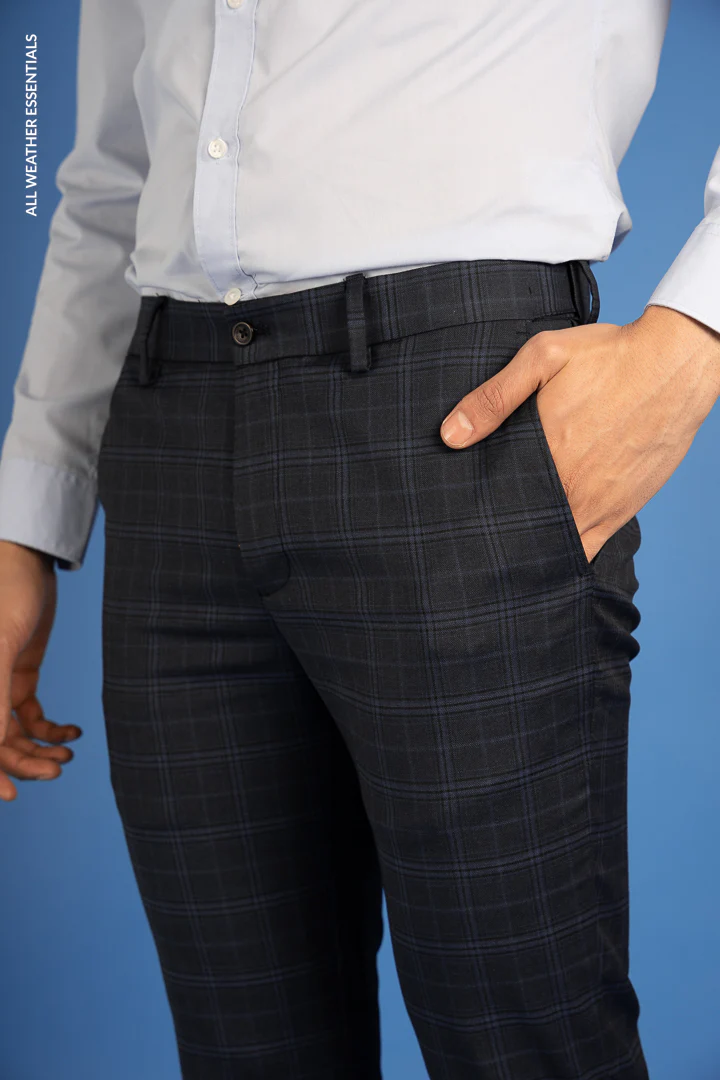 Blue Melange Checks All Weather Stretch Pants - Image 5