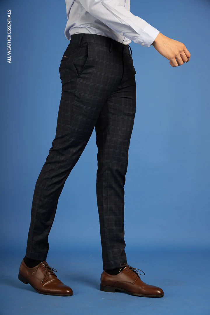 Blue Melange Checks All Weather Stretch Pants - Image 6