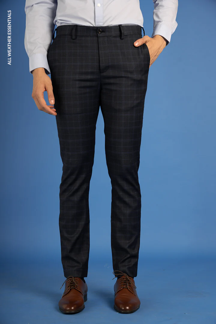 Blue Melange Checks All Weather Stretch Pants - Image 7