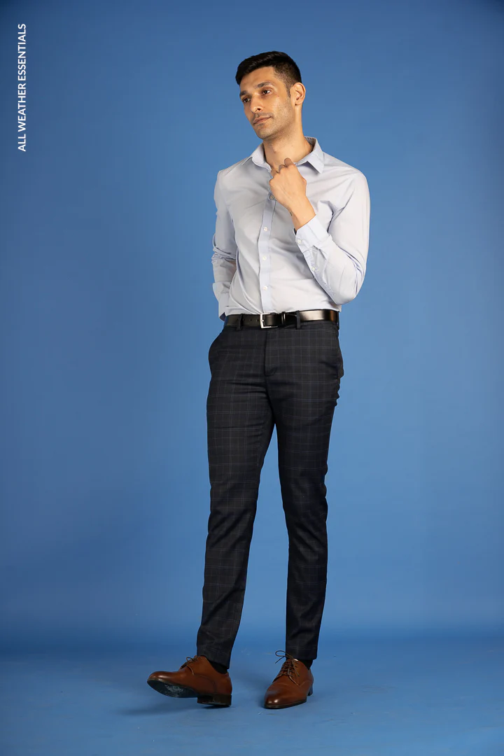 Blue Melange Checks All Weather Stretch Pants - Image 8