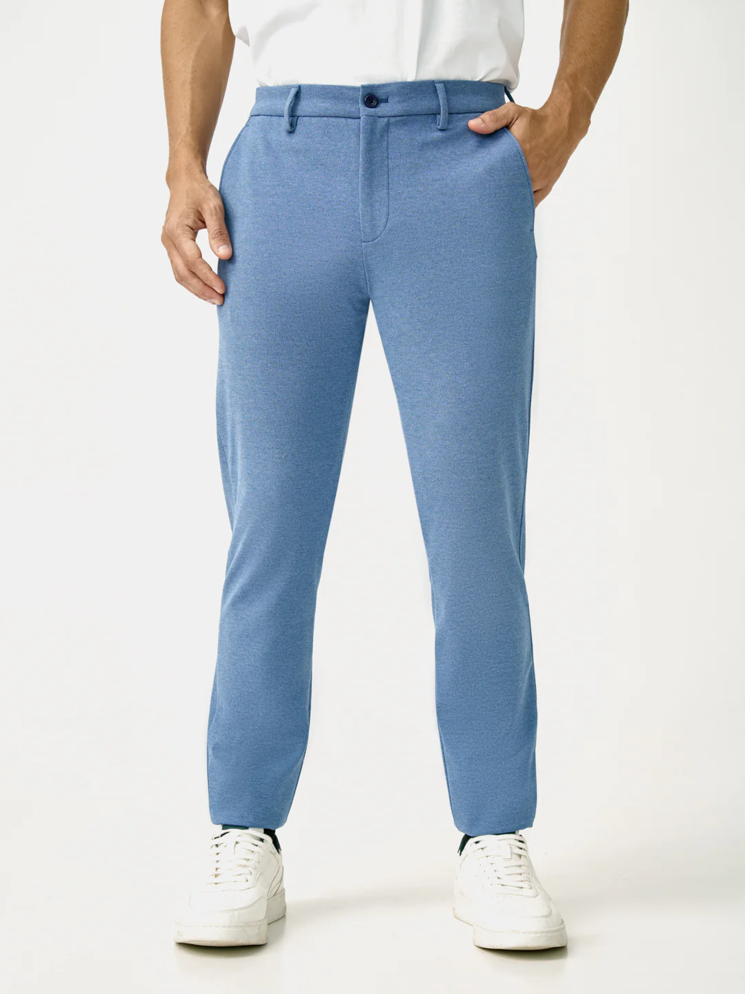 Tidal Blue Melange Slim Fit Power Stretch Pants - Image 4
