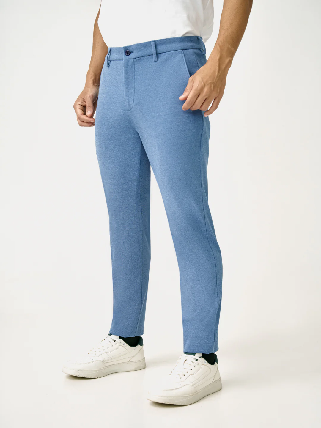 Tidal Blue Melange Slim Fit Power Stretch Pants - Image 9