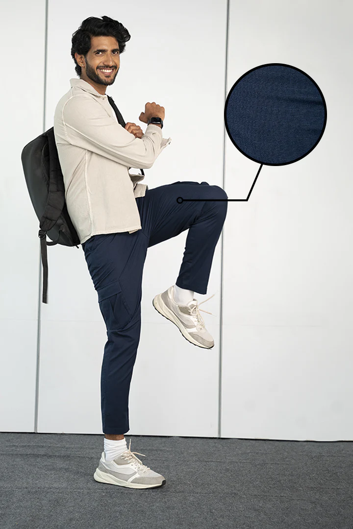Blue Ripstop Textured Cargo Pants - Image 3