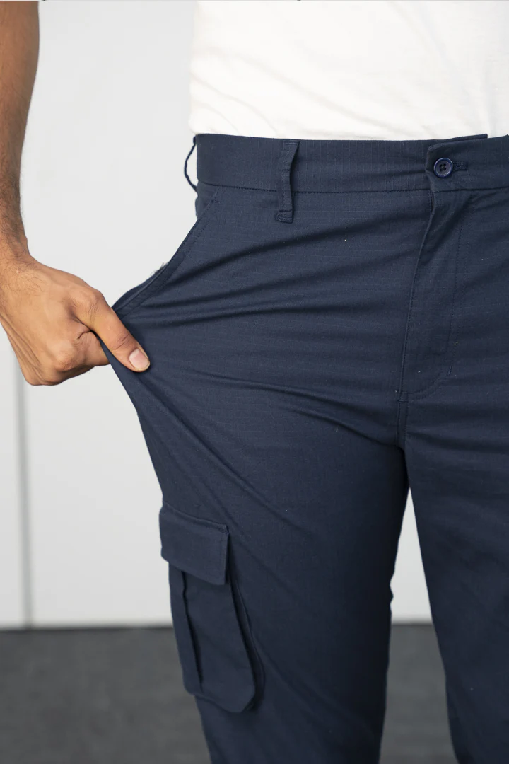 Blue Ripstop Textured Cargo Pants - Image 4