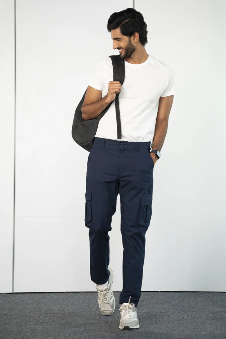 Blue Ripstop Textured Cargo Pants - Image 5