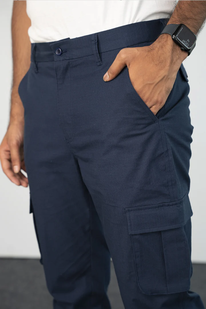 Blue Ripstop Textured Cargo Pants - Image 6