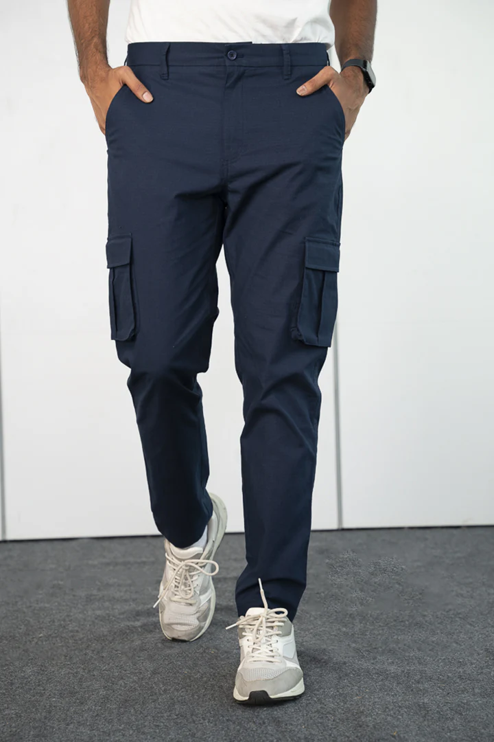 Blue Ripstop Textured Cargo Pants - Image 7
