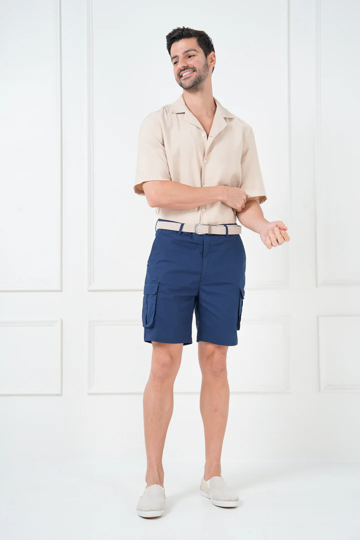 Blue Ripstop Textured Cargo Shorts - Image 2