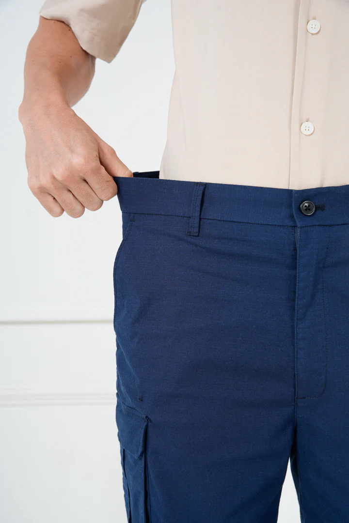 Blue Ripstop Textured Cargo Shorts - Image 3