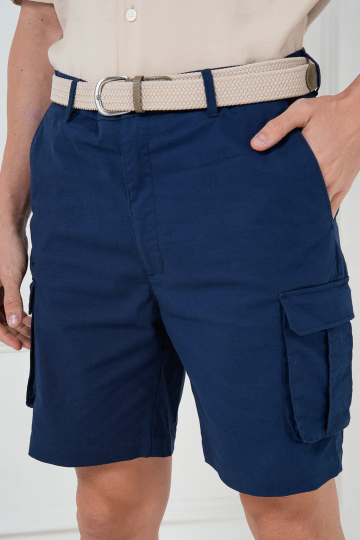 Blue Ripstop Textured Cargo Shorts - Image 4