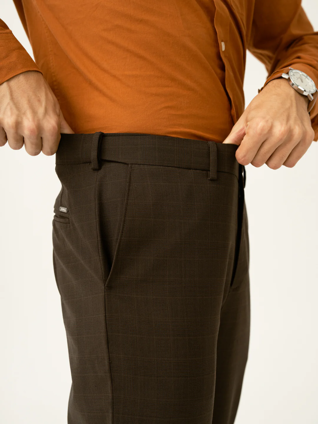 Bond Brown Checks Merino Wool Pants - Image 4