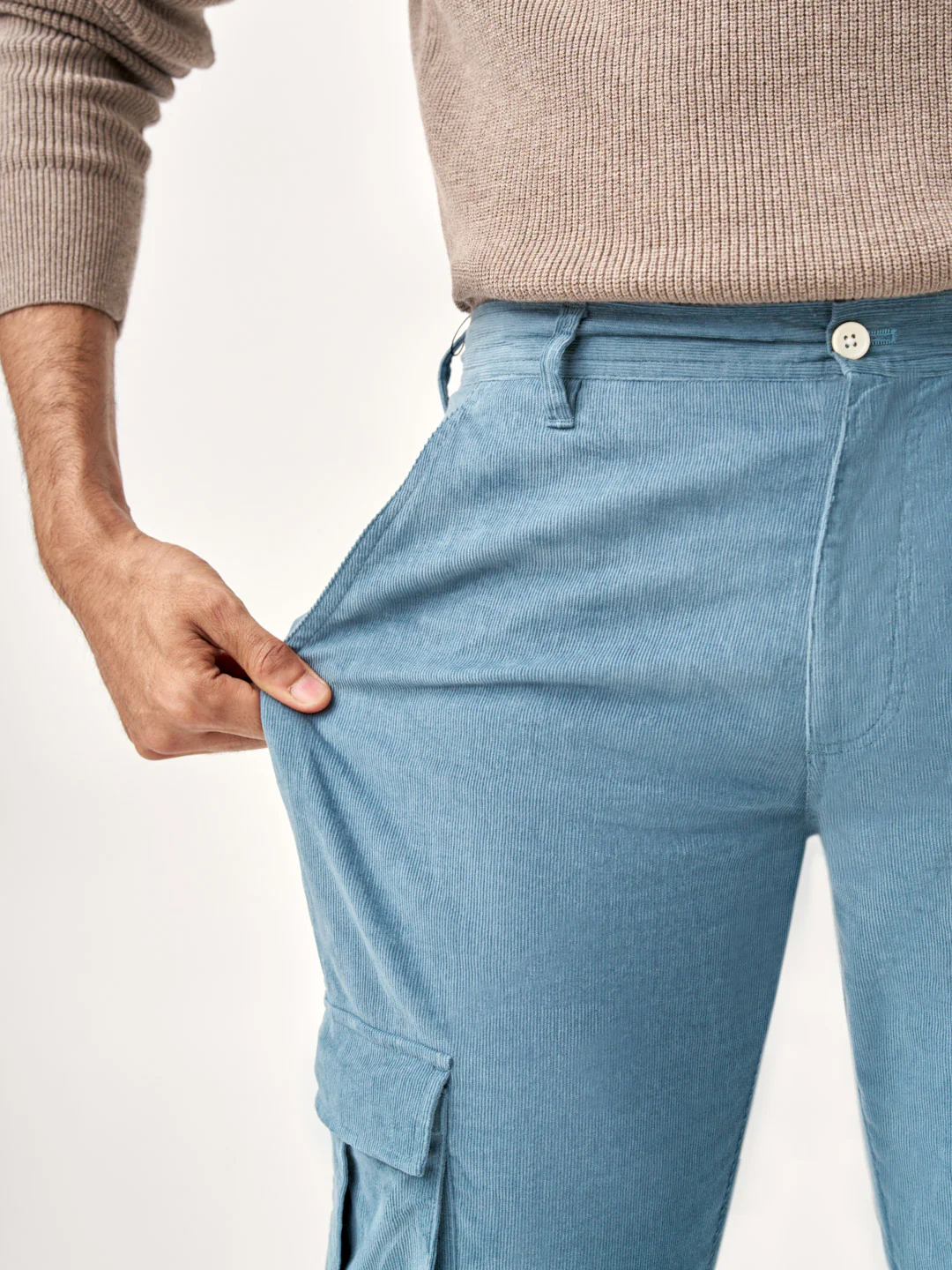 BoraBora Blue Corduroy Stretch Cargo Pants - Image 3