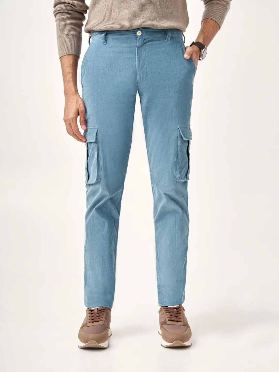 BoraBora Blue Corduroy Stretch Cargo Pants - Image 4