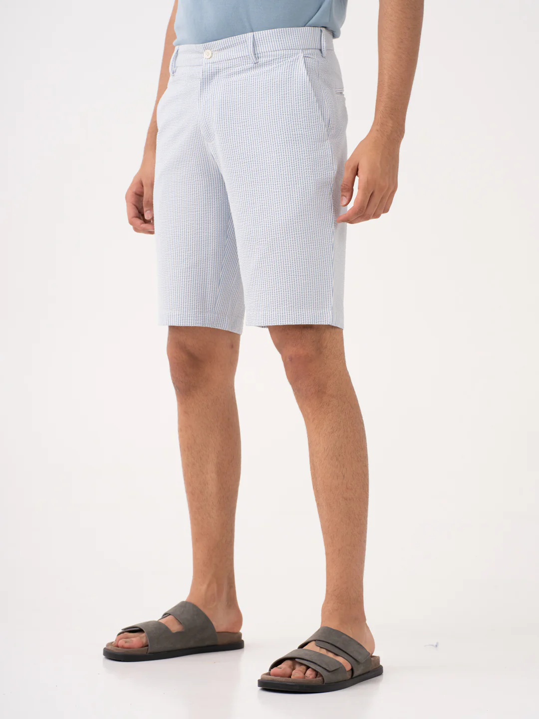 Breeze Blue Stripes Seersucker Chino Shorts - Image 10