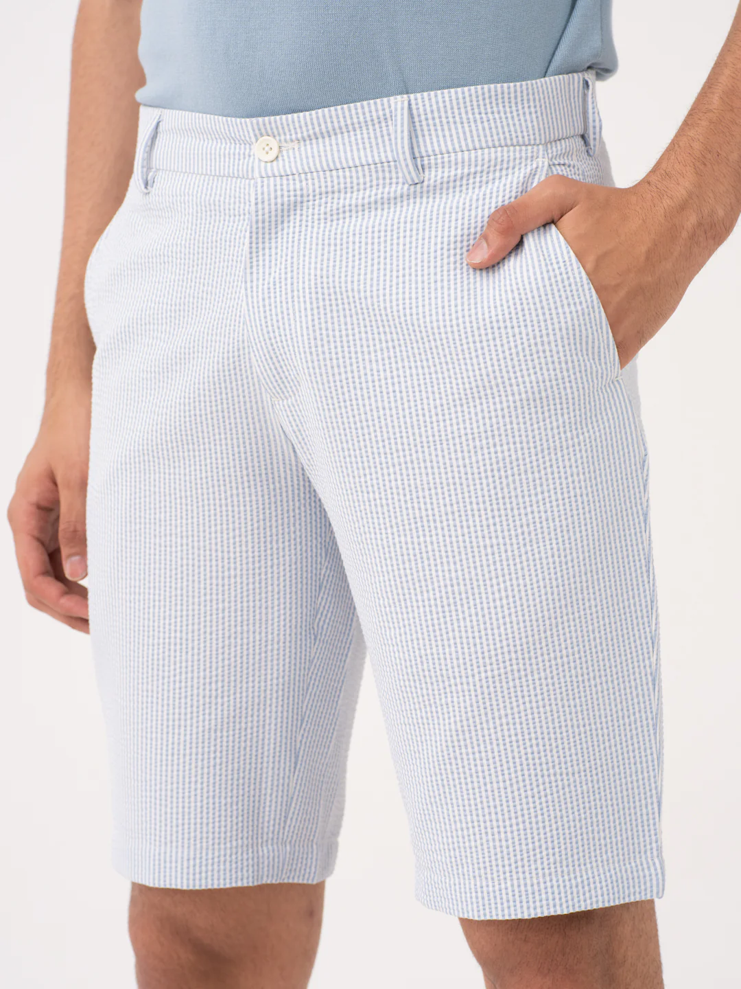 Breeze Blue Stripes Seersucker Chino Shorts - Image 3