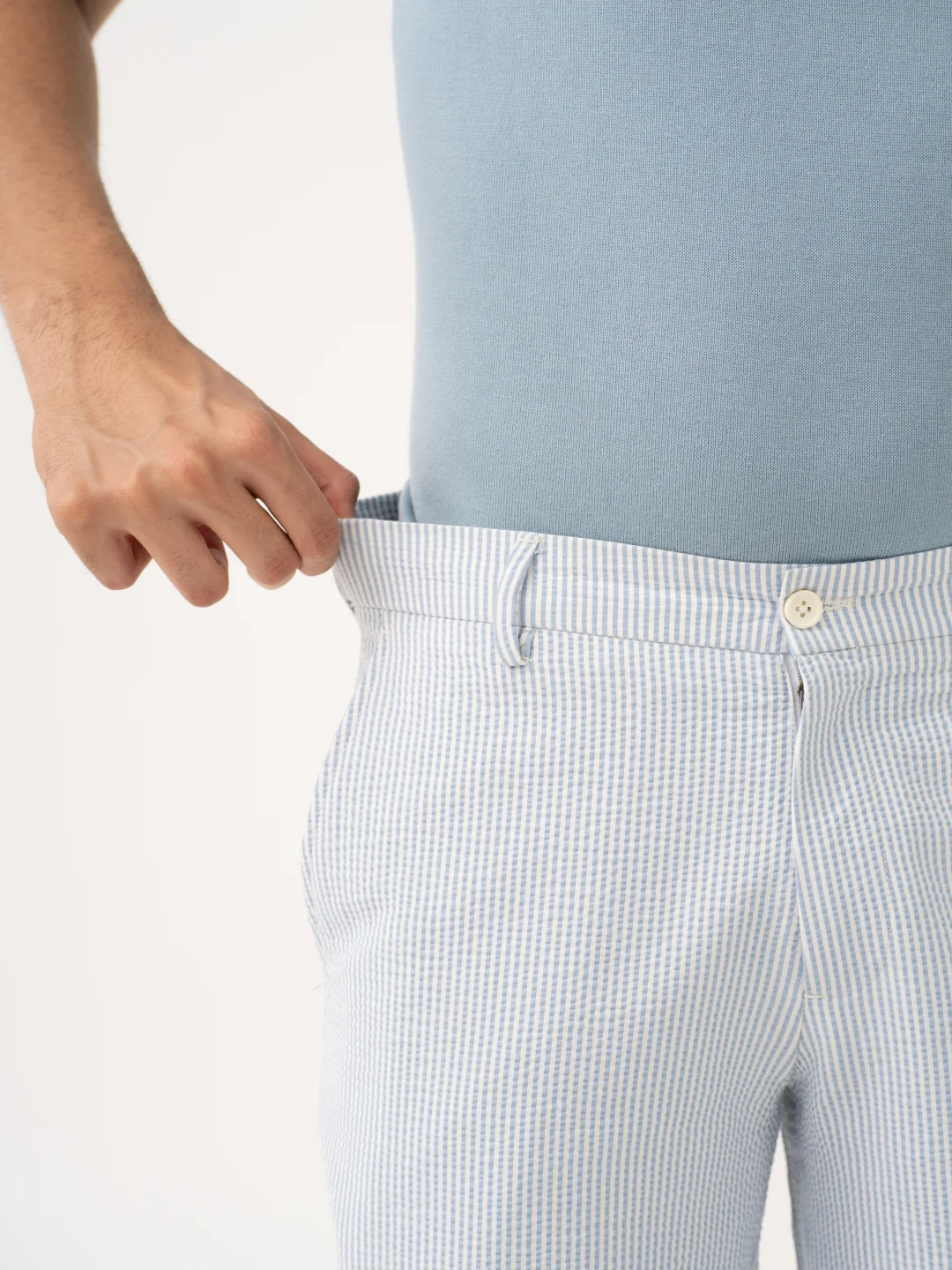 Breeze Blue Stripes Seersucker Chino Shorts - Image 6