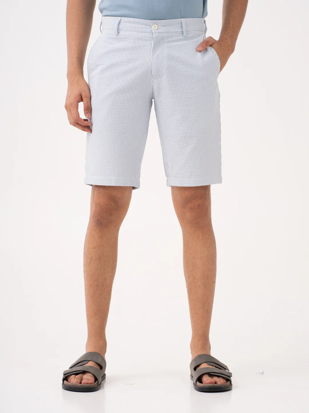 Breeze Blue Stripes Seersucker Chino Shorts - Image 8