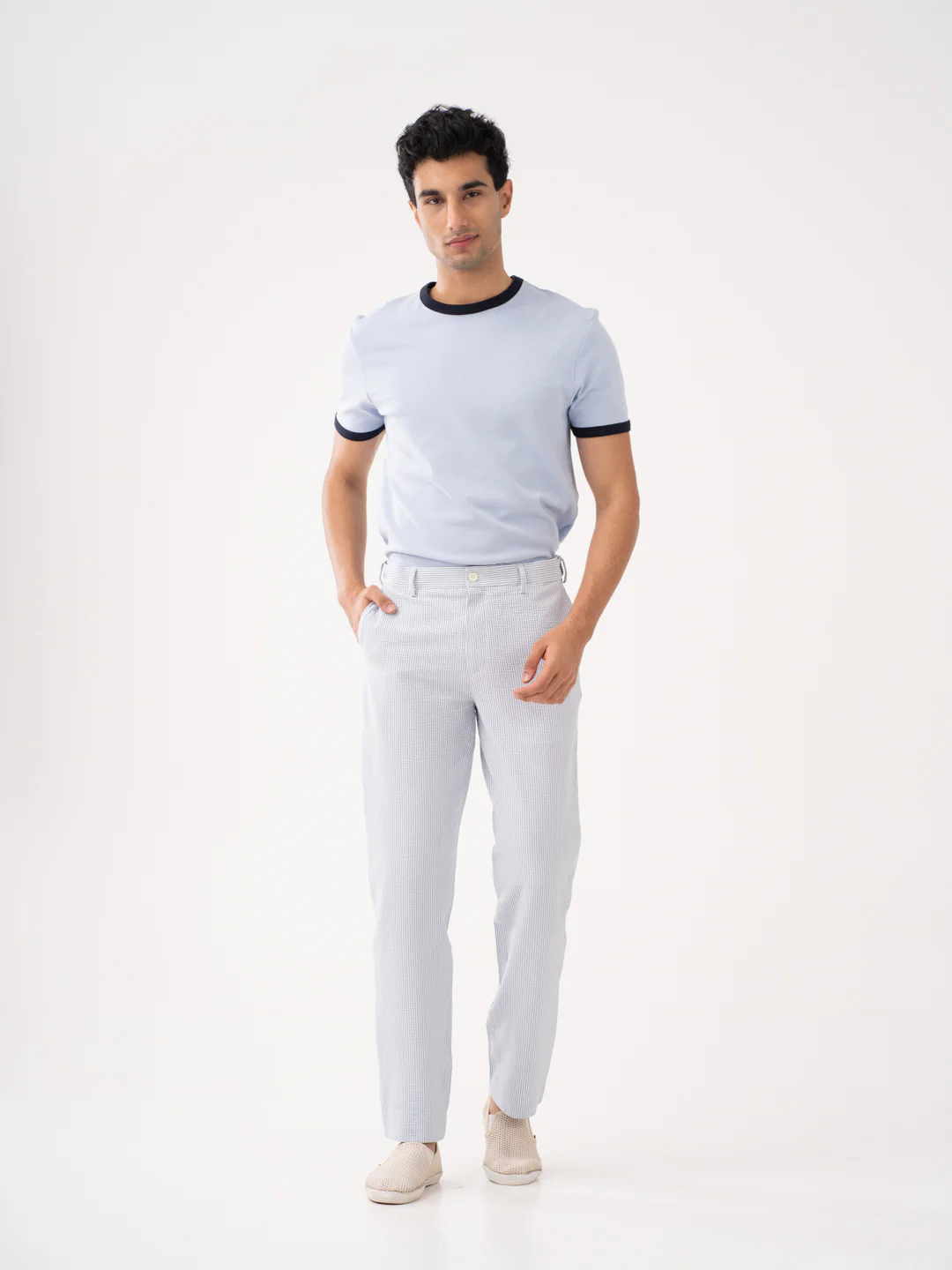 Breeze Blue Stripes Seersucker Pants