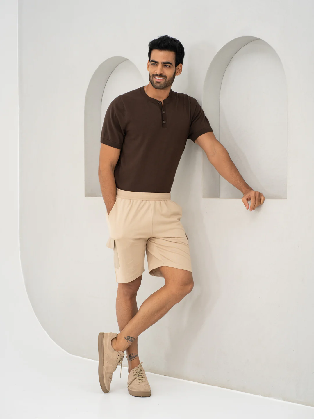 Brew Beige Relaxed Fit Cargo Sweatshorts - Image 10