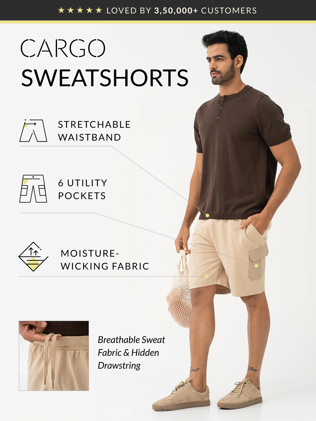 Brew Beige Relaxed Fit Cargo Sweatshorts - Image 2