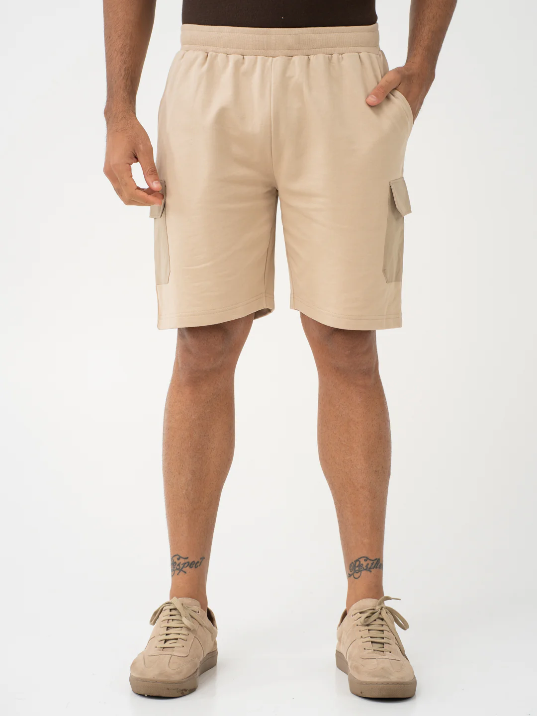 Brew Beige Relaxed Fit Cargo Sweatshorts - Image 3