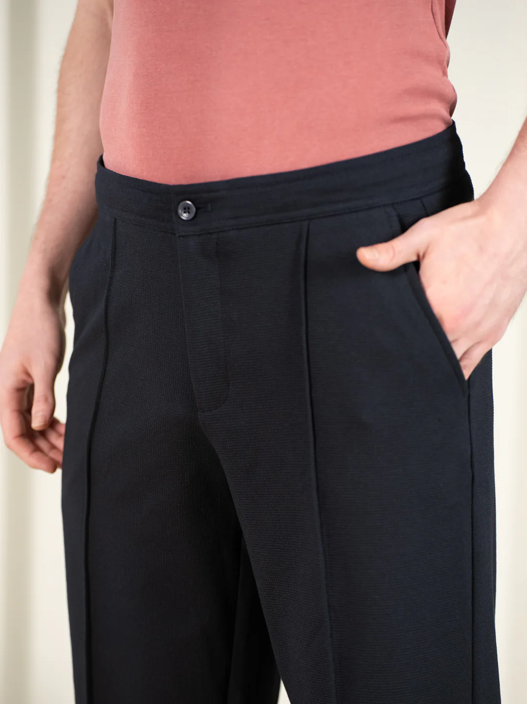 Brooke Navy Relaxed Fit Power Stretch Korean Pintuck Pants - Image 10