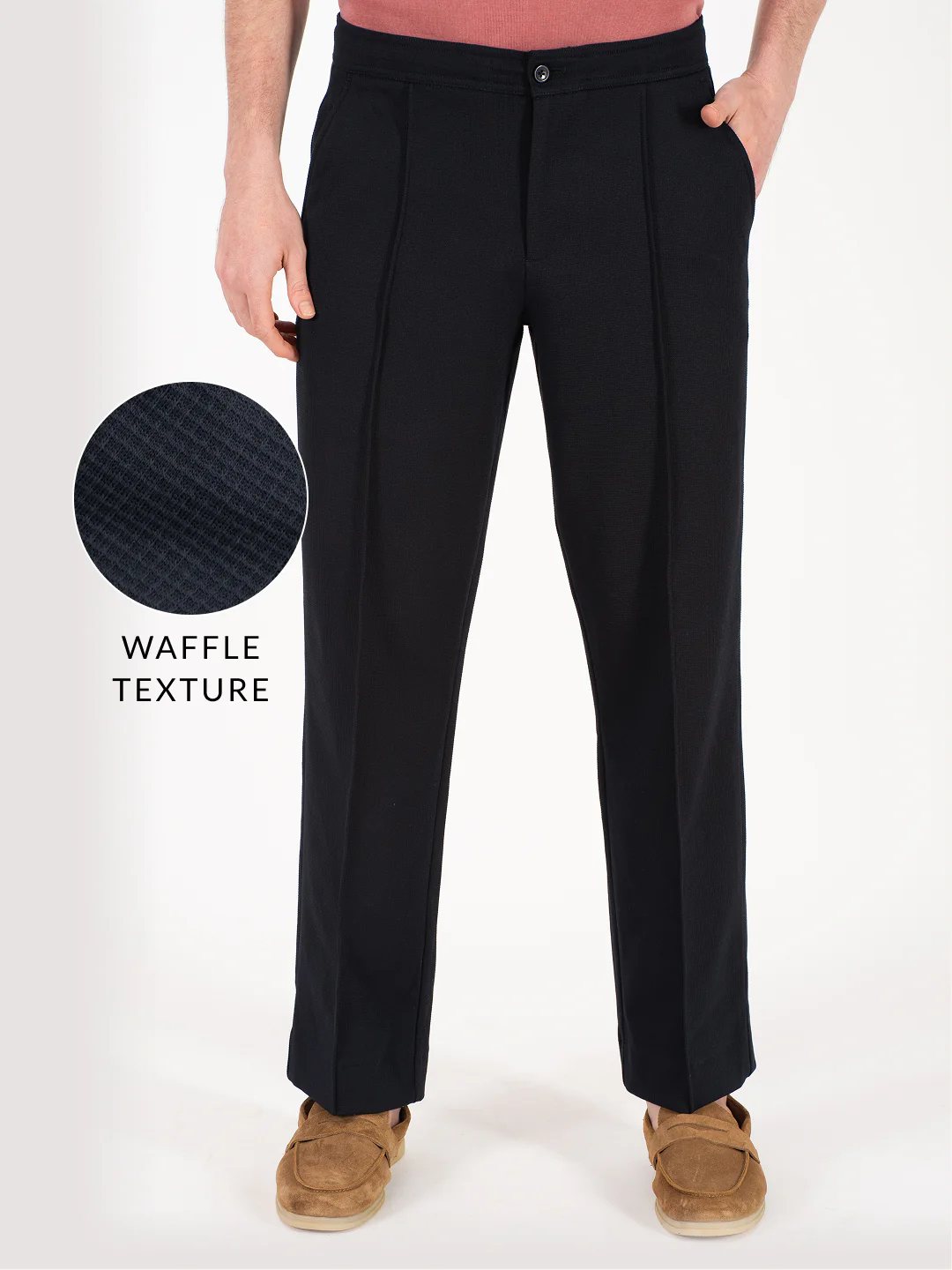 Brooke Navy Relaxed Fit Power Stretch Korean Pintuck Pants - Image 2