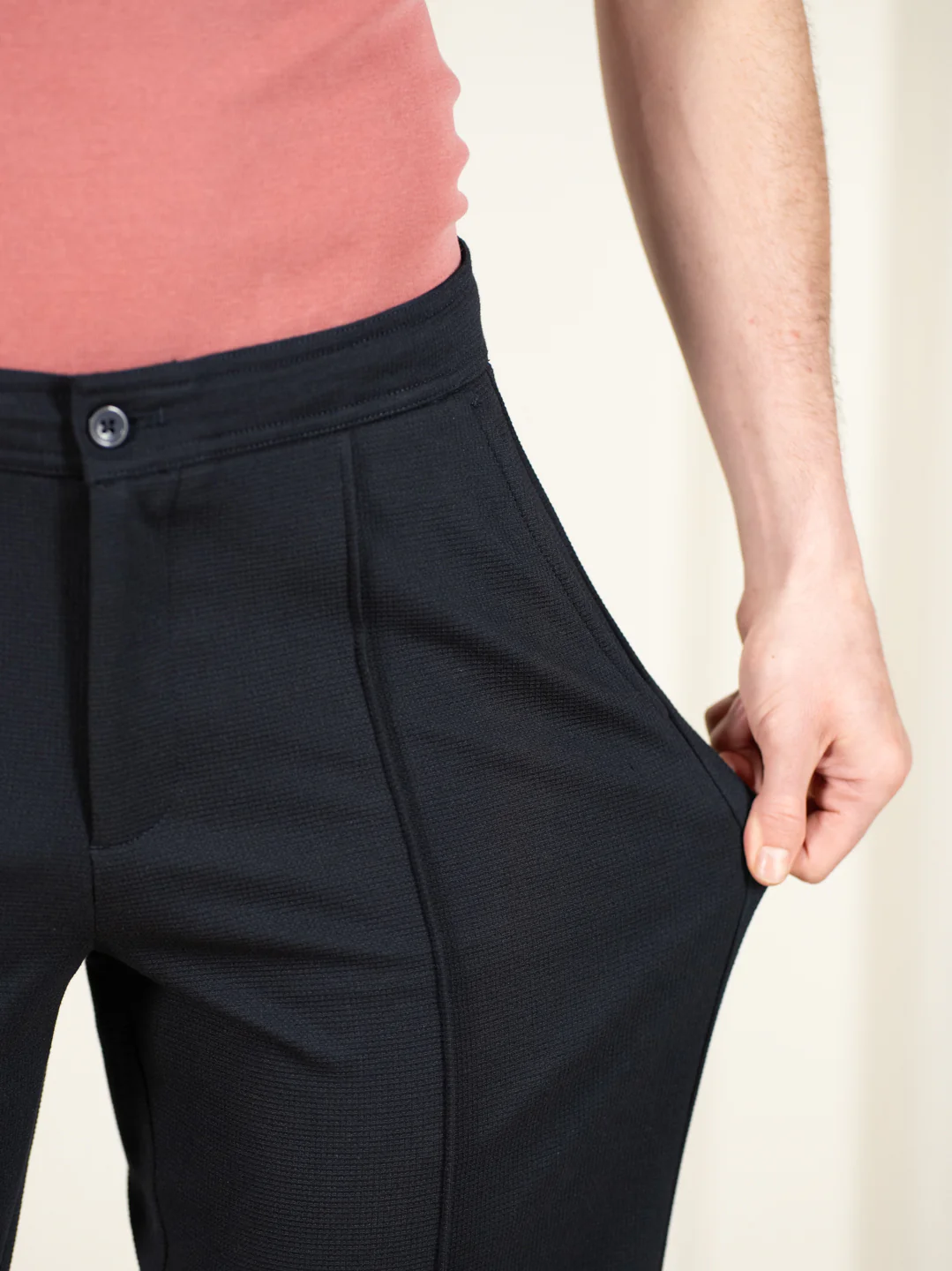 Brooke Navy Relaxed Fit Power Stretch Korean Pintuck Pants - Image 4