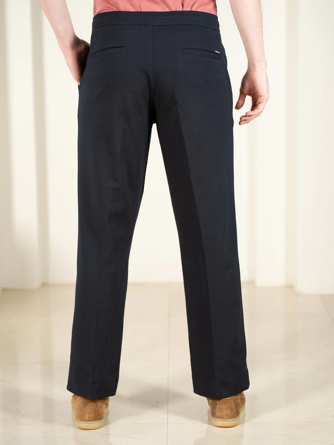 Brooke Navy Relaxed Fit Power Stretch Korean Pintuck Pants - Image 9