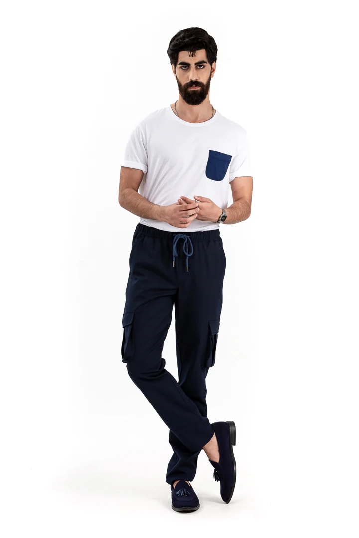 Eco Navy Stretch Cargo Pants - Image 3
