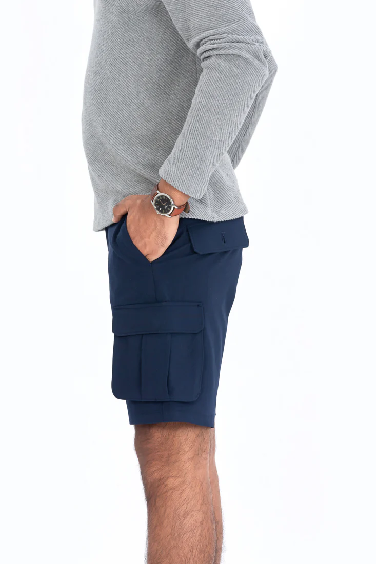 Eco Navy Stretch Cargo Shorts - Image 3