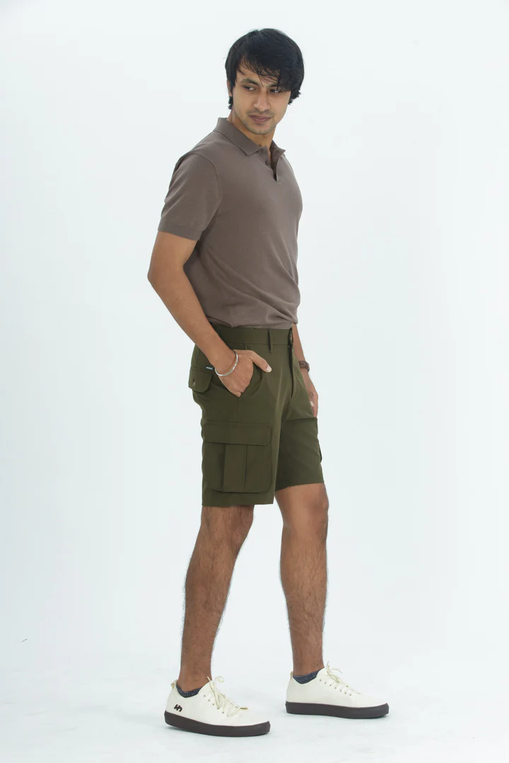 Army Olive Stretch Cargo Shorts - Image 2